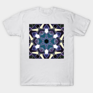 Cartoon Mandala Flower Blue Purple and White T-Shirt